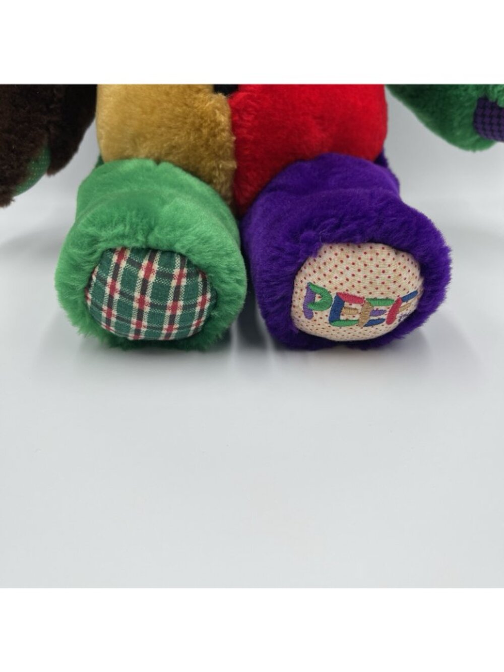Vtg 1996 Peef Bear Christmas Teddy Colorblock Plush Stuffed Animal 14" Squeaker - Picture 4 of 15